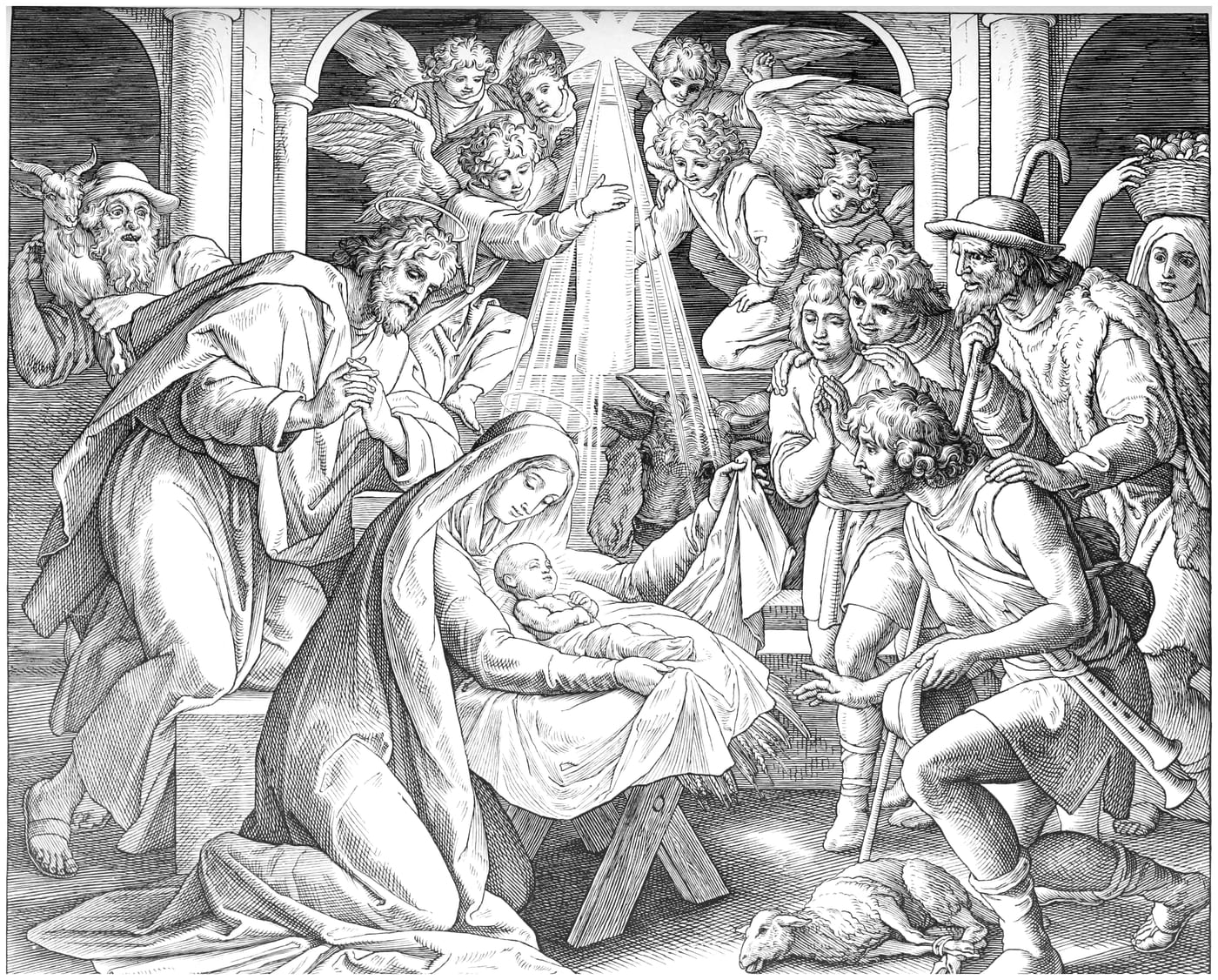 The Nativity, a wood engraving by Julius Schnorr von Carolsfeld